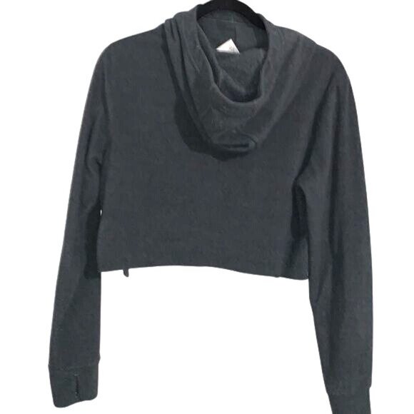 Adidas Womens Cropped Hoodie Pullover Sweatshirt M Black Cotton Blend Long Sleev - Picture 9 of 12